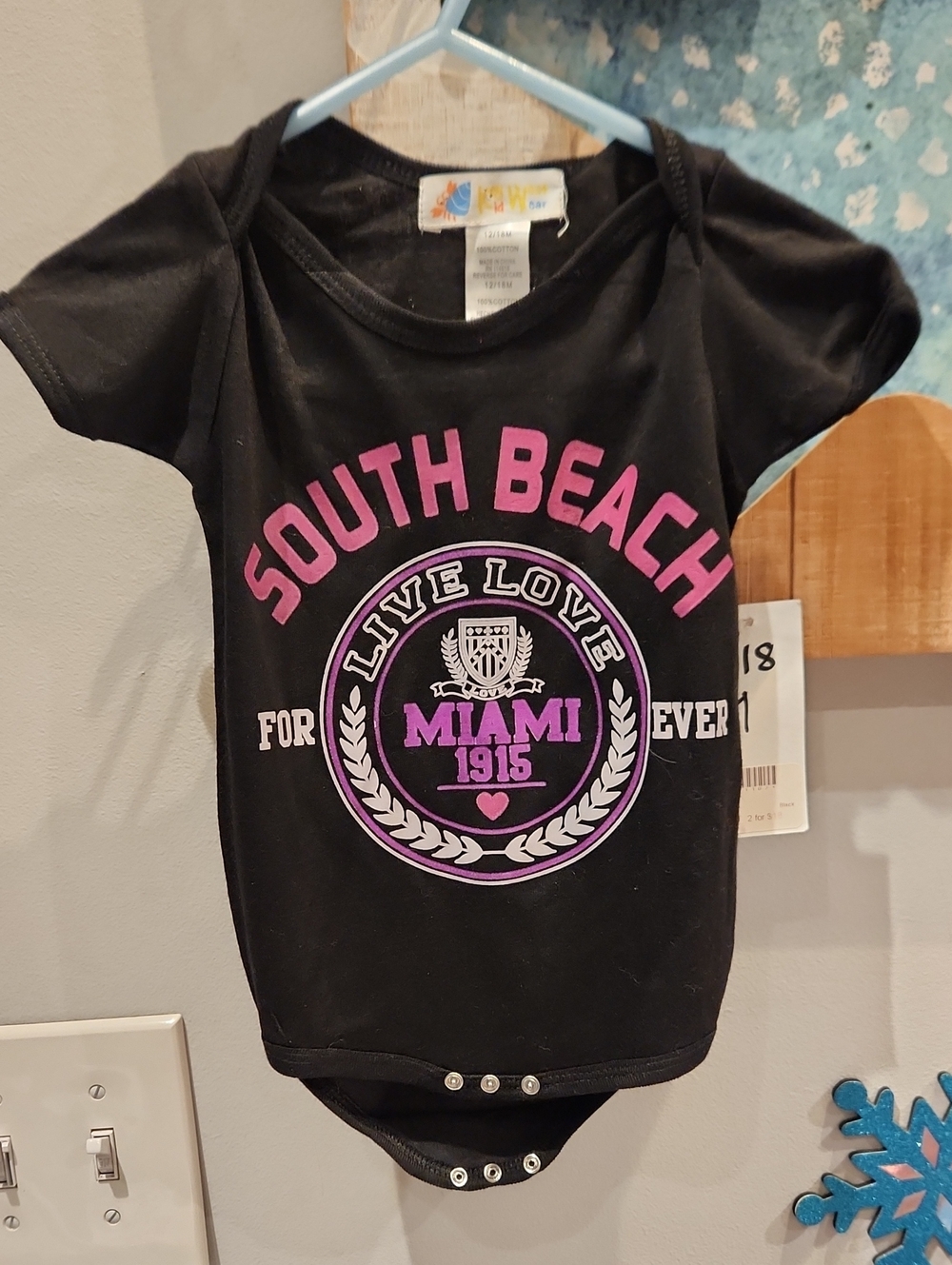 NWT Key West Kids Wear South Beach Miami Graphic Kids Bodysuit - Sz 12/18M